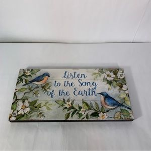 Listen To The Song Of The Earth Wall Art  Susan Winget Wood Plaque Bluebirds
